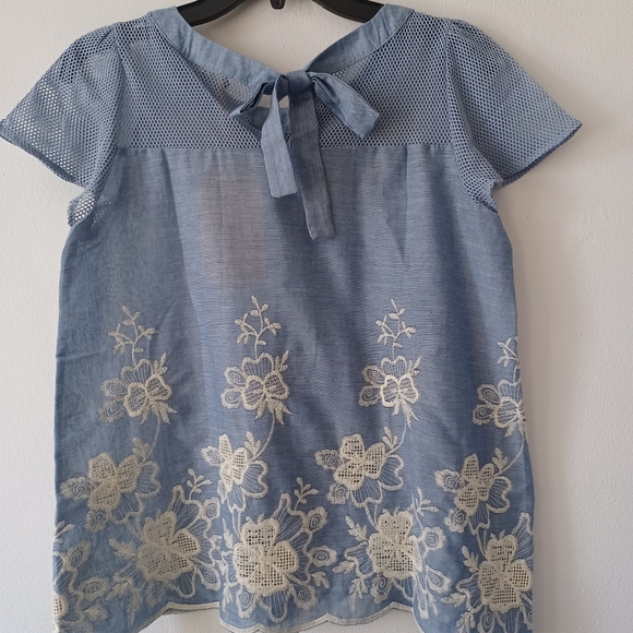 Soft Lightweight Denim Summer Embroidered Top  TEE LASERCUT - Picture 5 of 9